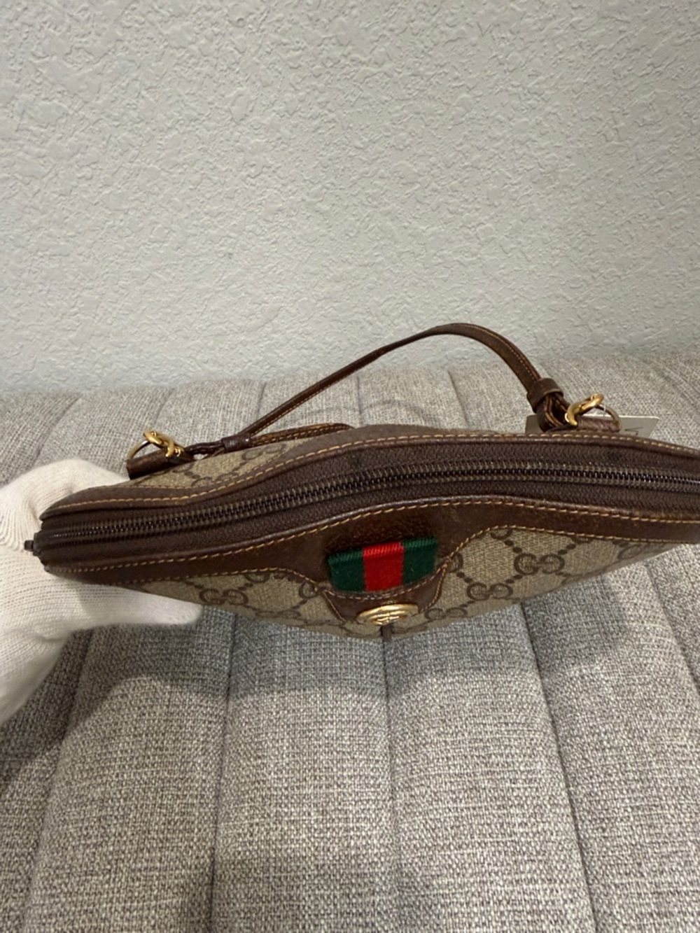 Gucci Beige/Brown GG Canvas Crossbody with Green-Red Web - Picture 8 of 11